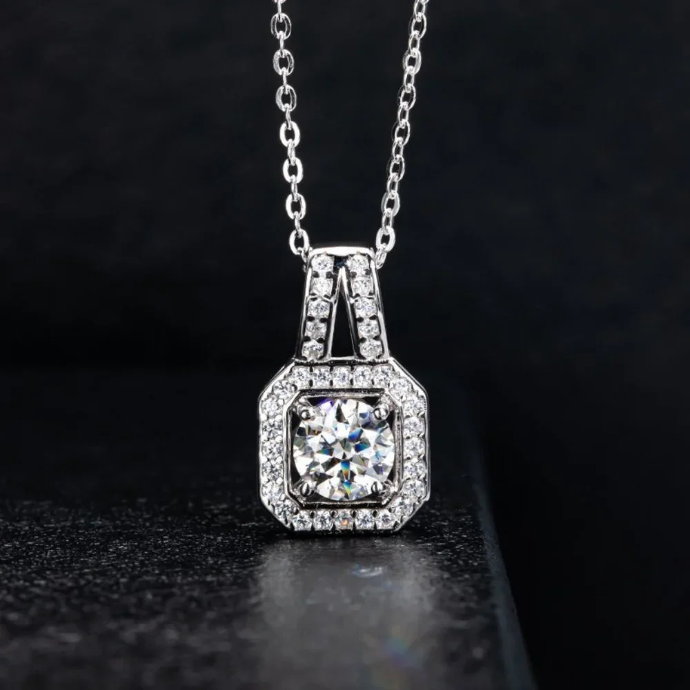 Certified 1ct. t.w. Moissanite Diamond Square Halo Pendant Necklace NEW